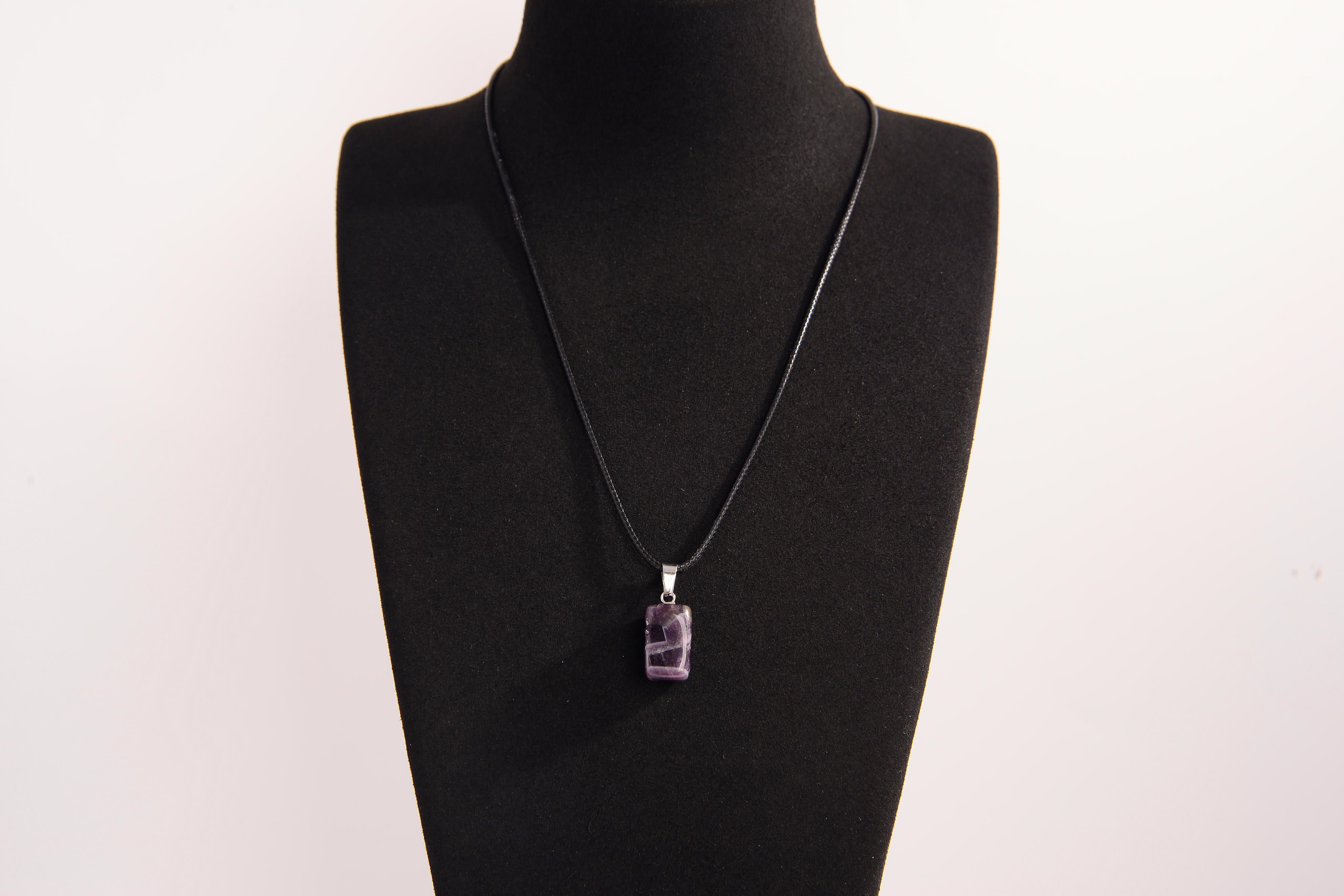 Raw Earth Crystals amethyst rectangle pendant necklace featuring natural crystal jewelry designed for spiritual growth, calmness, and intuitive clarity.