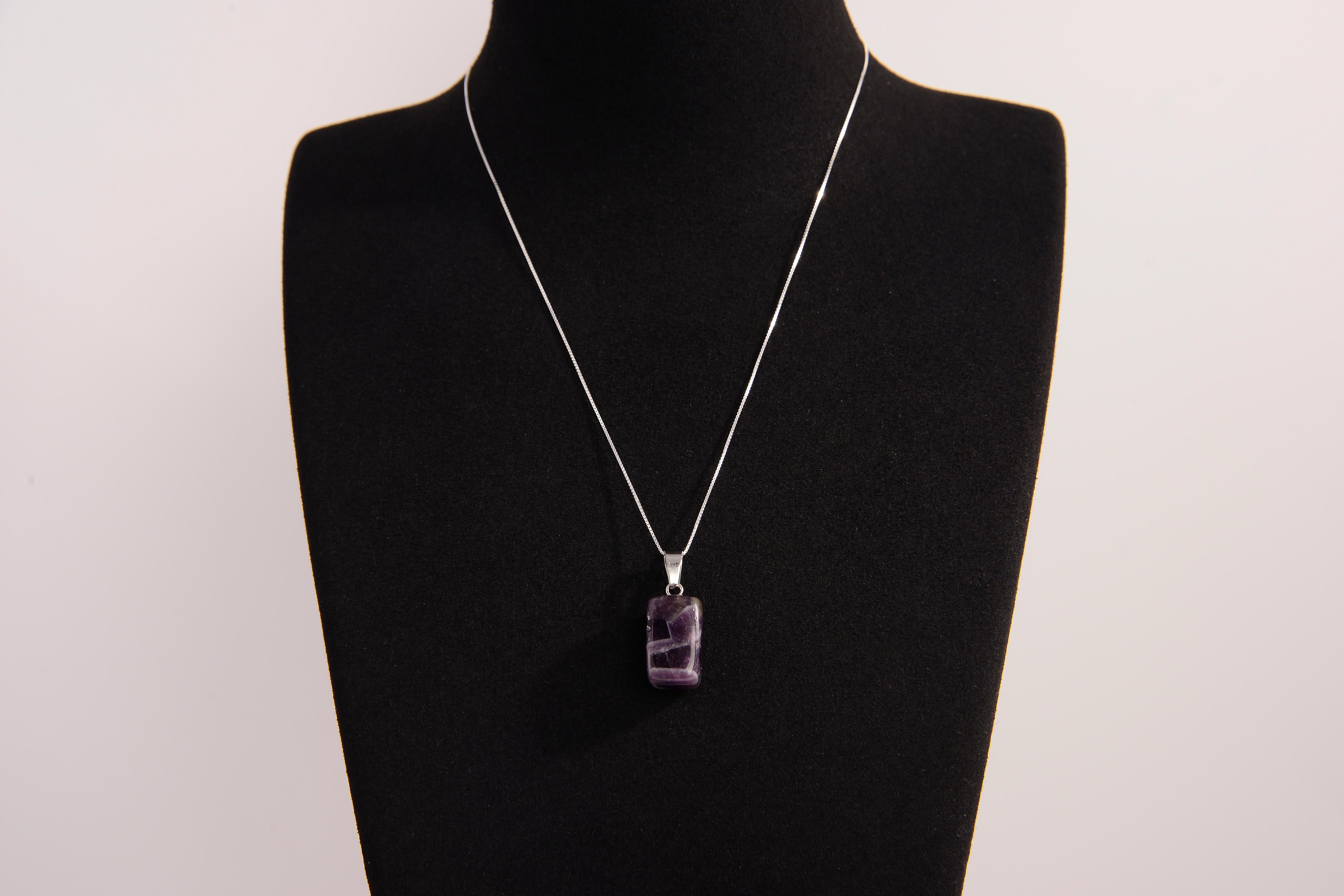 Raw Earth Crystals amethyst rectangle pendant necklace featuring natural crystal jewelry designed for spiritual growth, calmness, and intuitive clarity.