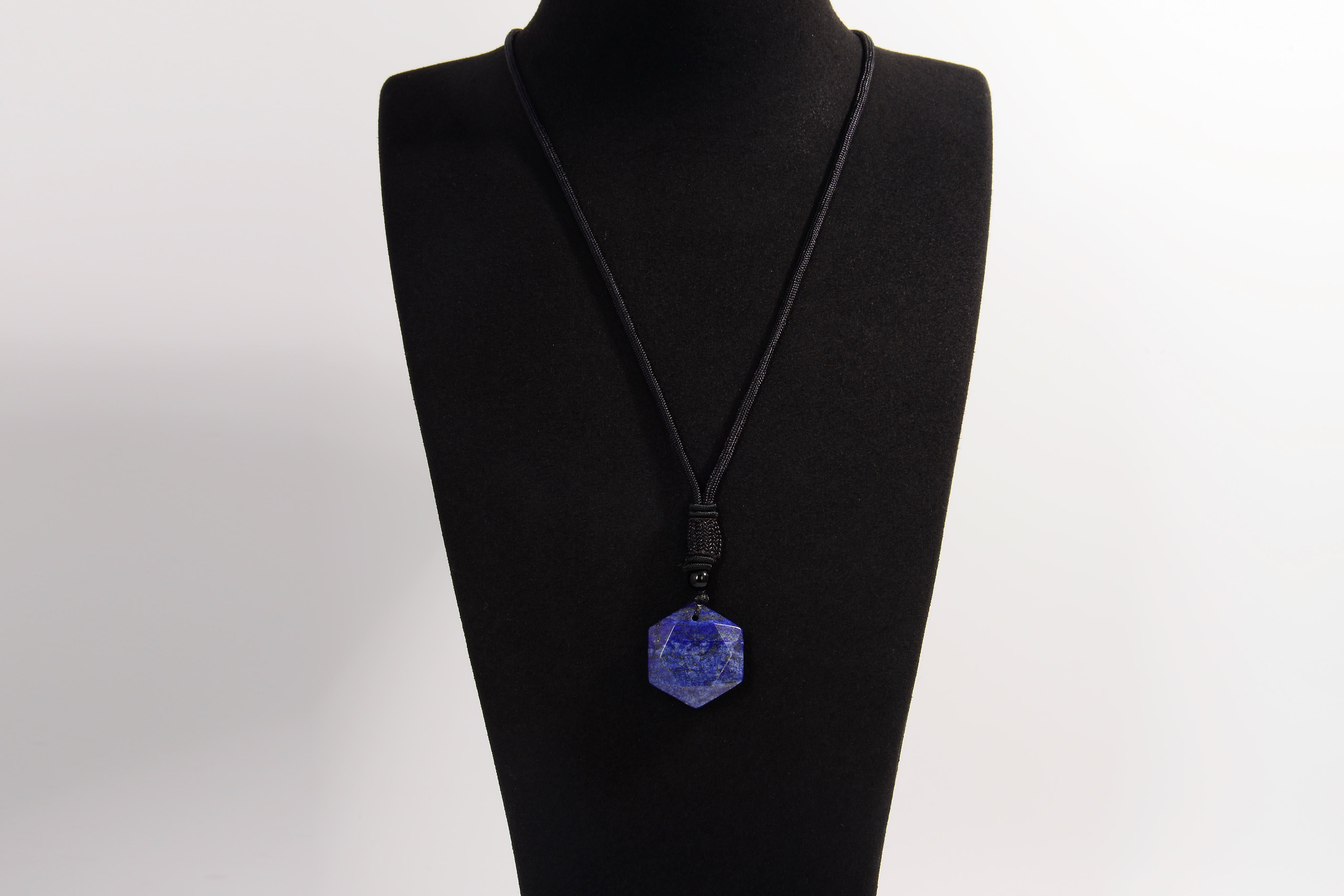 Raw Earth Crystals lapis lazuli geometric pendant necklace made with natural crystal for wisdom, truth, and spiritual insight.