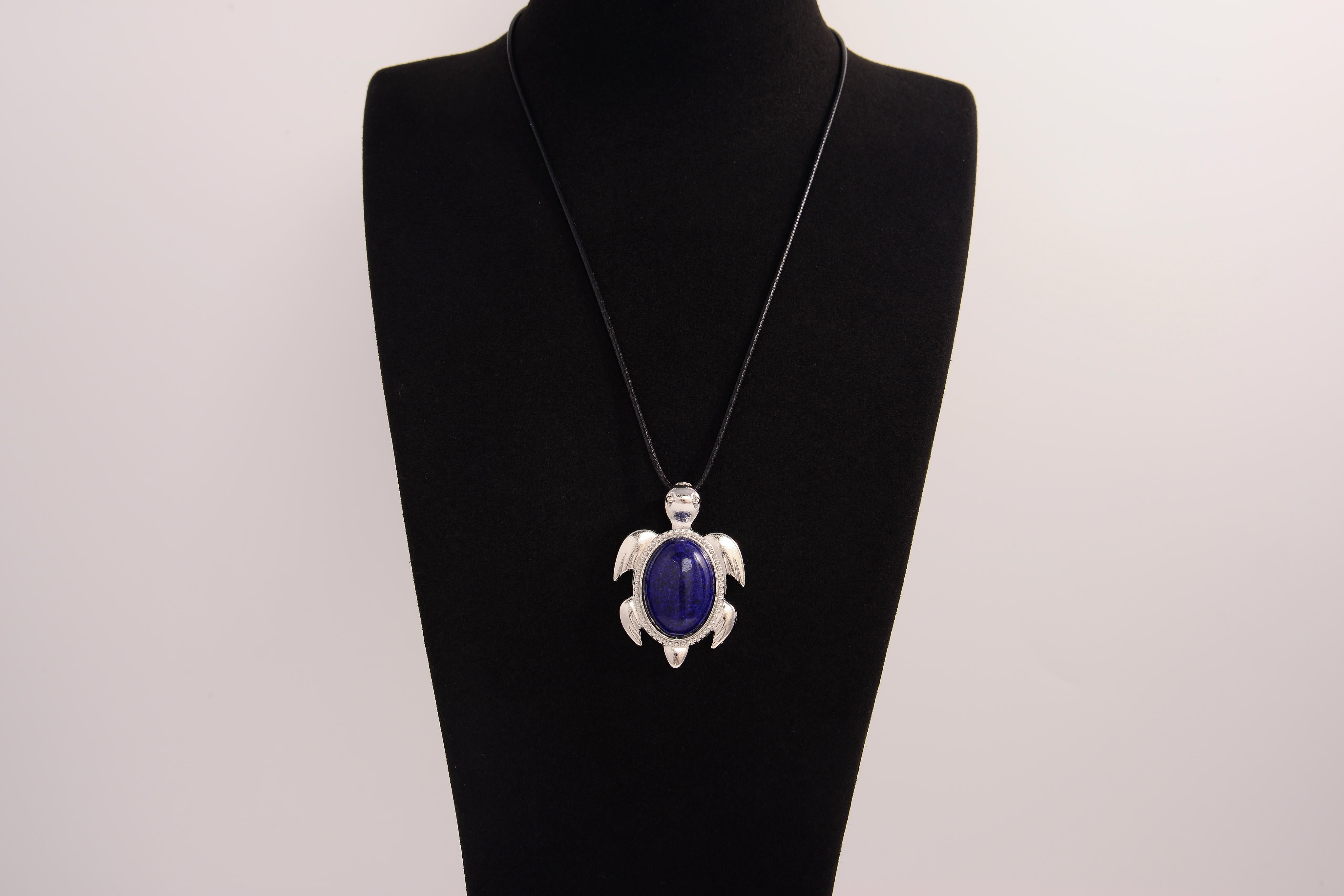 Raw Earth Crystals lapis lazuli turtle necklace crafted from natural stone to enhance wisdom, truth, and inner clarity with calming energy.