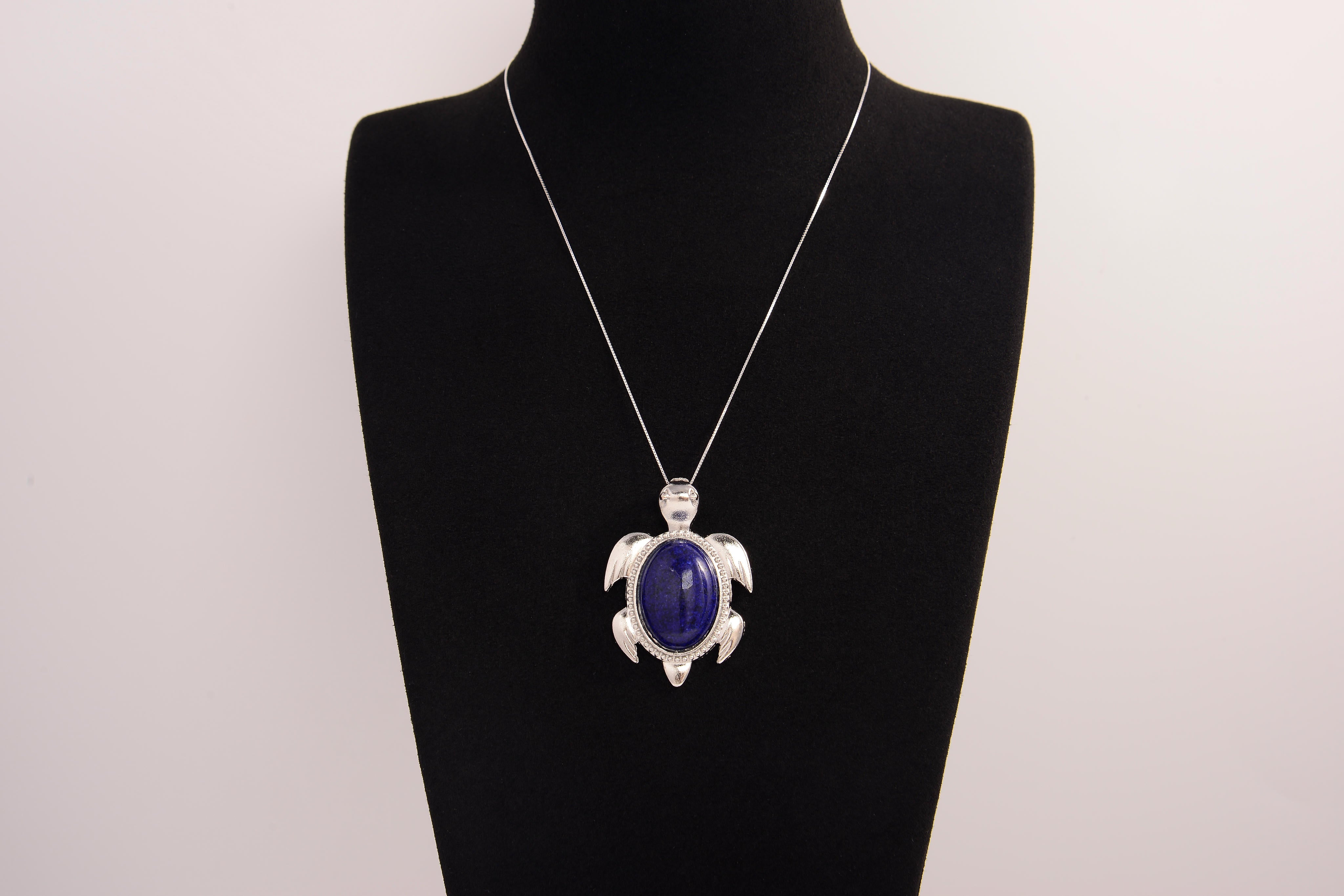 Raw Earth Crystals lapis lazuli turtle necklace crafted from natural stone to enhance wisdom, truth, and inner clarity with calming energy.