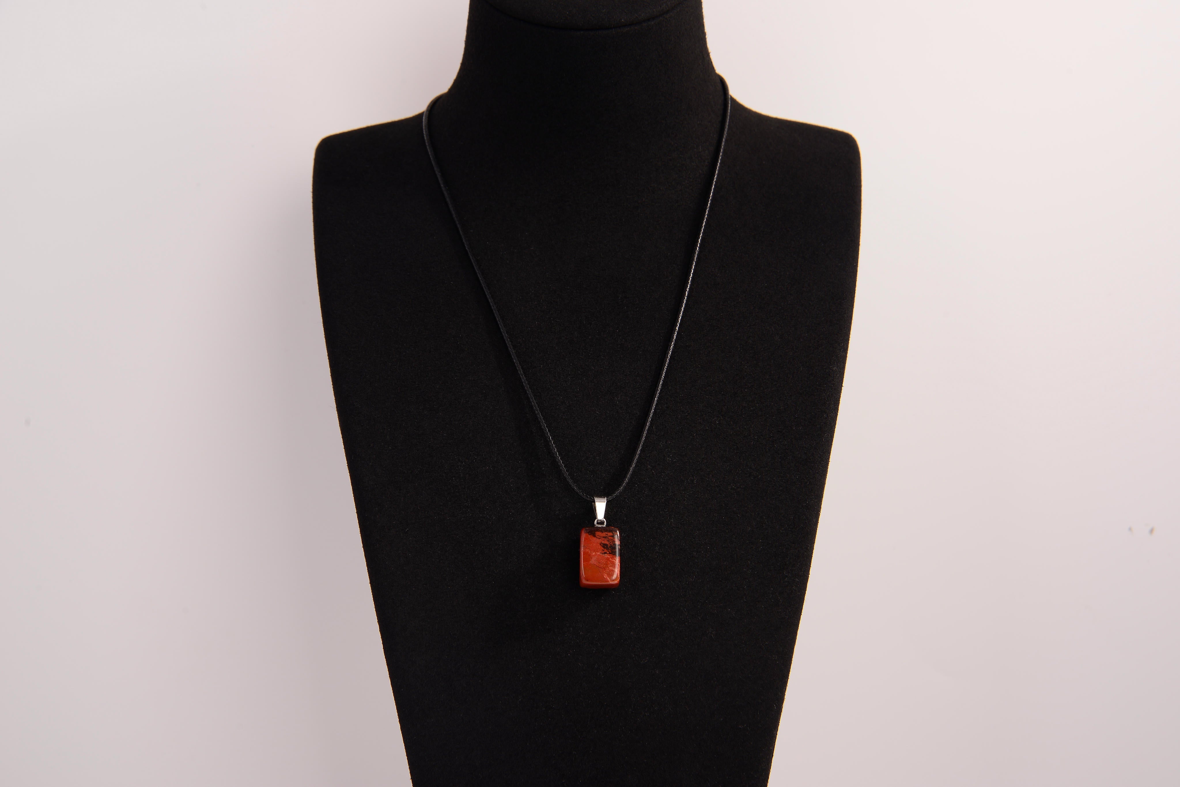 Raw Earth Crystals red jasper rectangle pendant necklace featuring natural crystal jewelry designed for grounding, strength, and emotional stability.