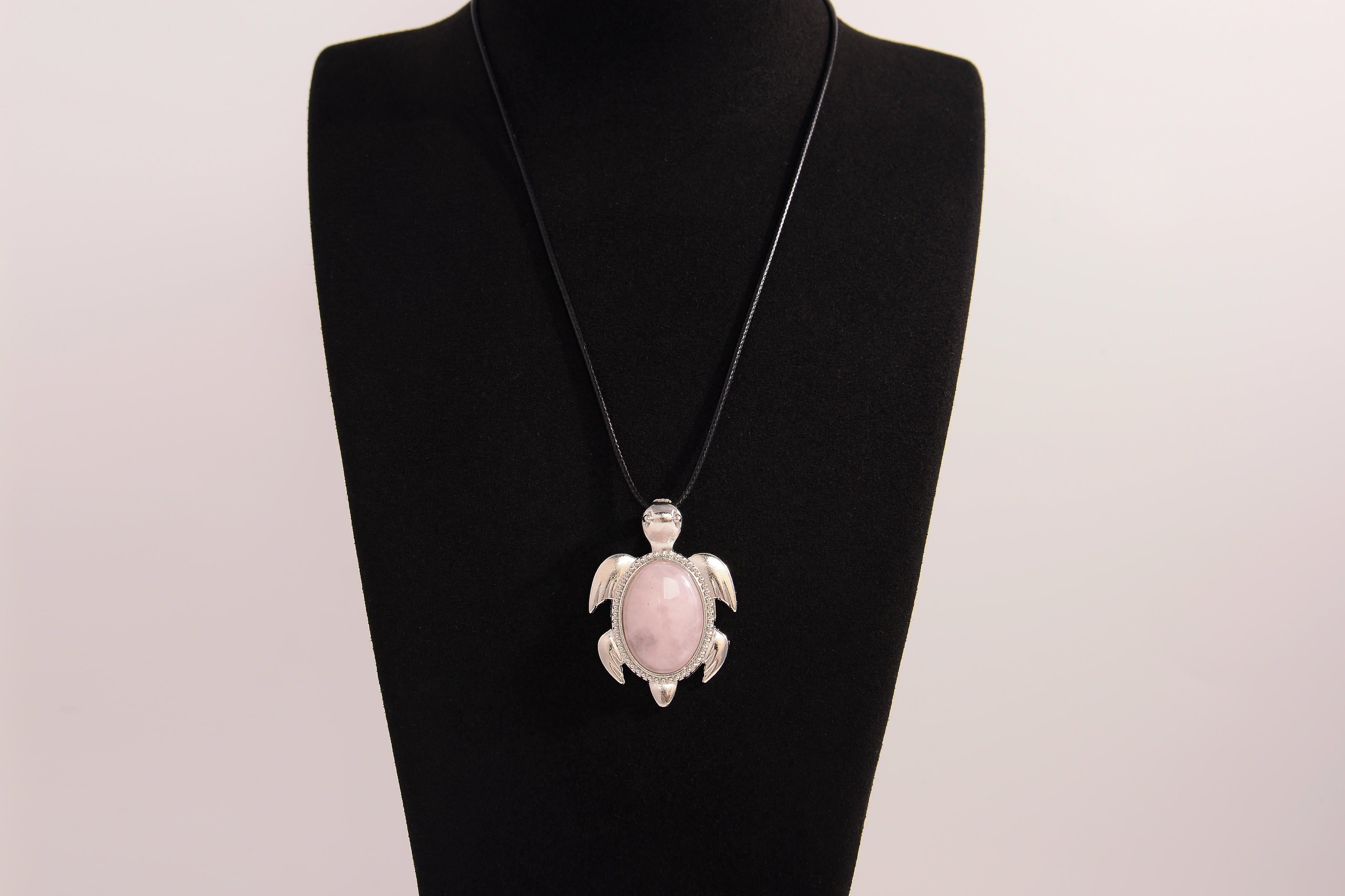 Raw Earth Crystals rose quartz turtle necklace made from natural crystal to open the heart, encourage self-love, and invite gentle emotional healing.