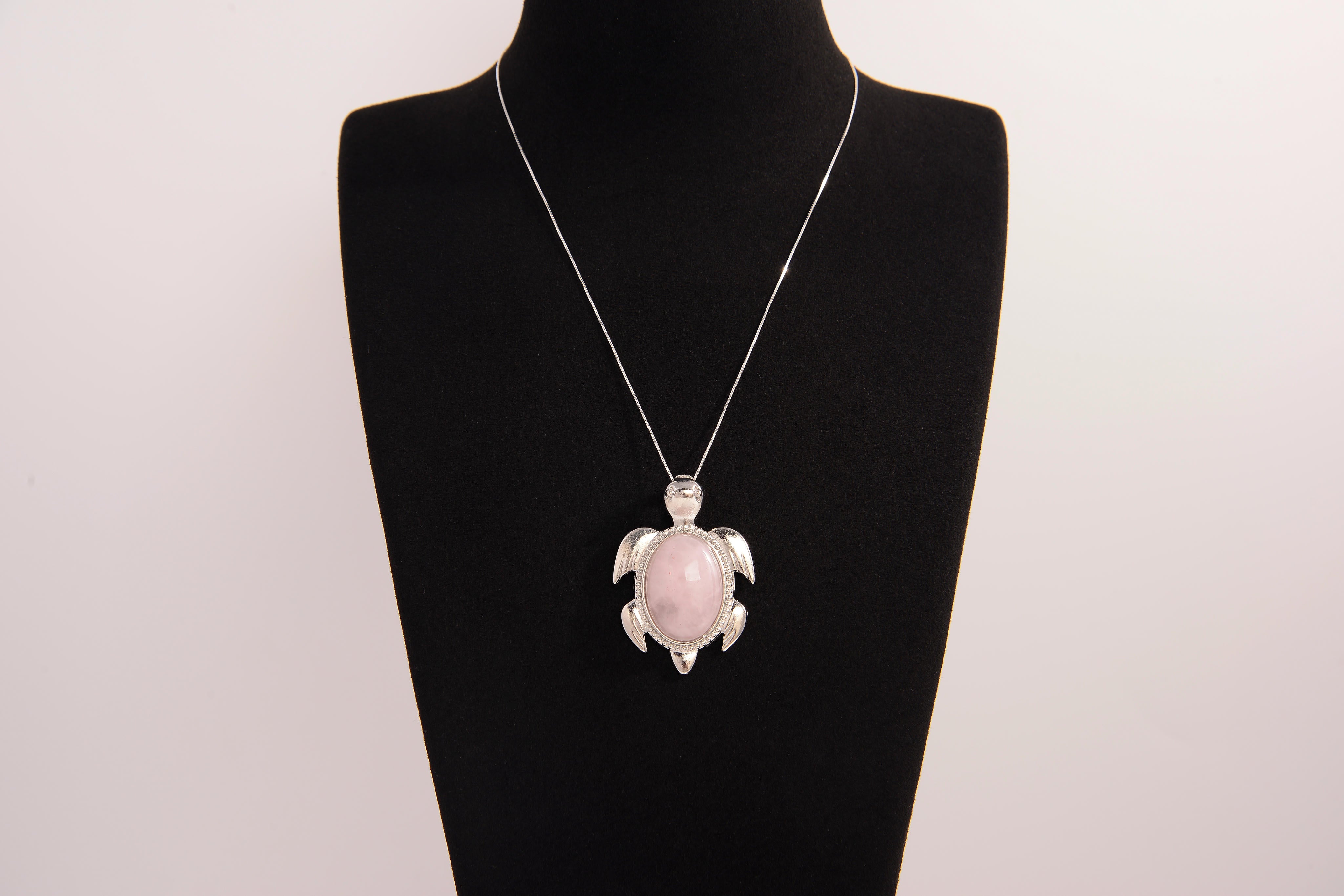 Raw Earth Crystals rose quartz turtle necklace made from natural crystal to open the heart, encourage self-love, and invite gentle emotional healing.