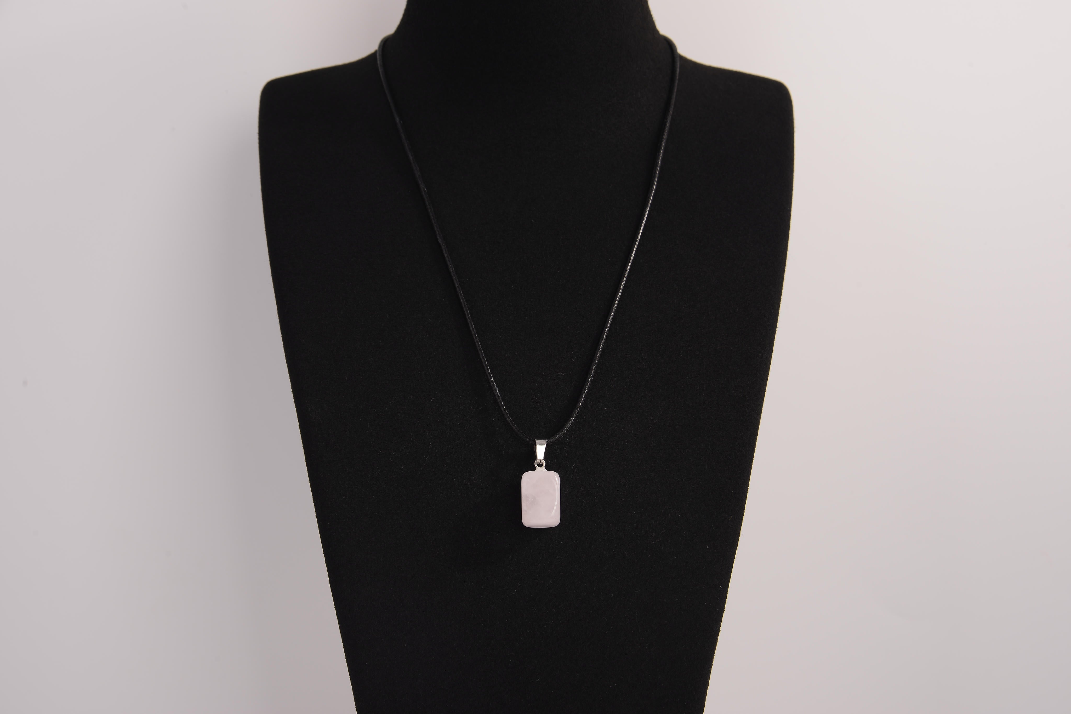 Raw Earth Crystals rose quartz rectangle pendant necklace featuring natural crystal jewelry designed for love, emotional healing, and inner peace.