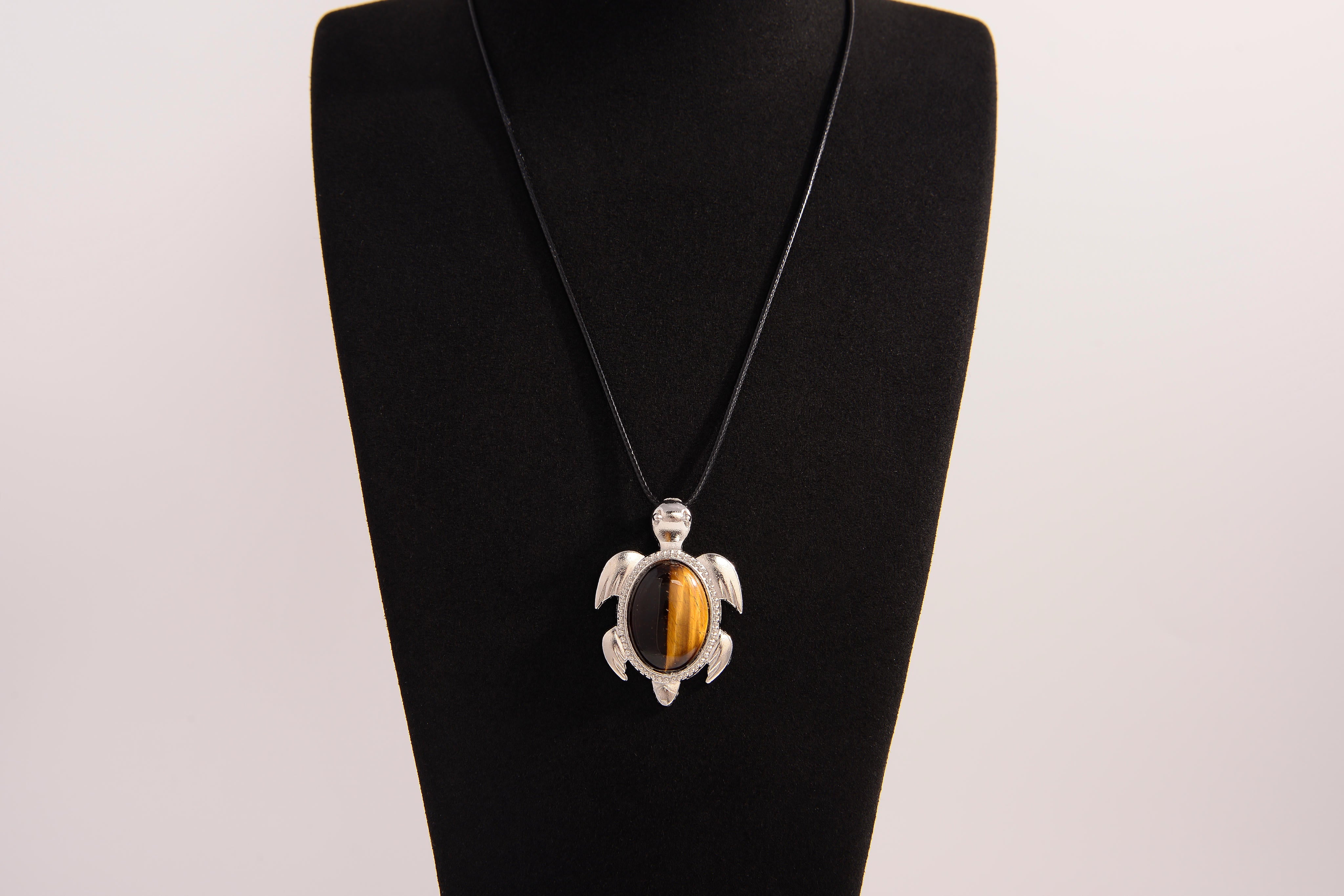 Raw Earth Crystals tiger eye turtle necklace crafted from natural stone to boost courage, focus, and personal power with grounding energy.