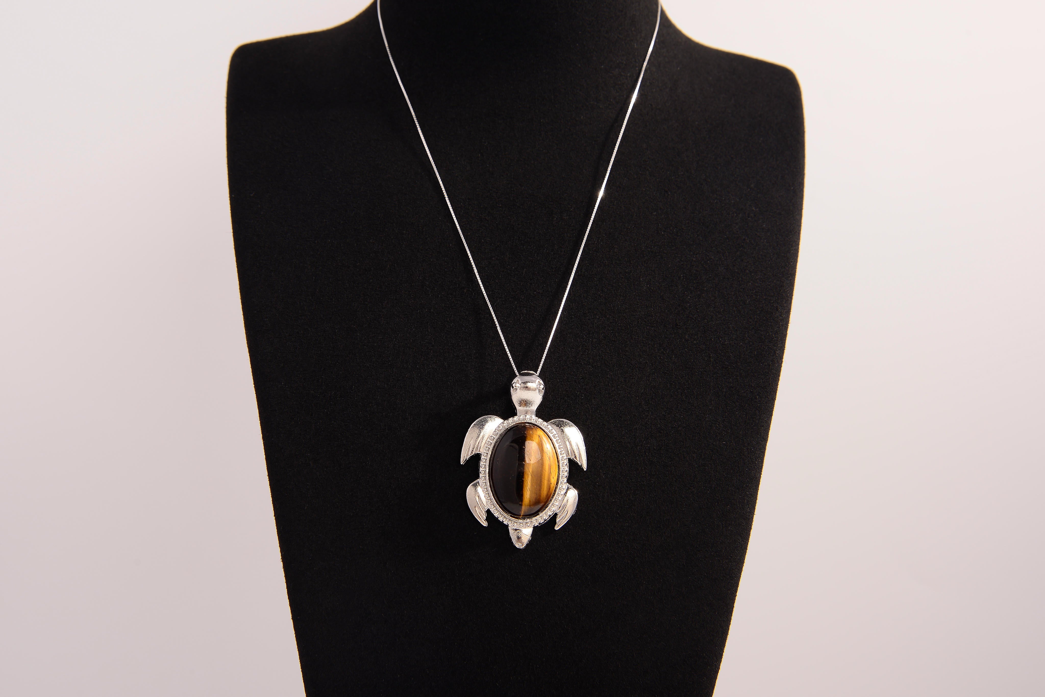 Raw Earth Crystals tiger eye turtle necklace crafted from natural stone to boost courage, focus, and personal power with grounding energy.