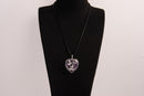 Raw Earth Crystals amethyst heart pendant with an elegant rose design, featuring a deep purple amethyst stone and a silver-tone vine with leaves, promoting spiritual growth, intuition, and inner peace.