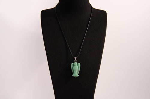 Raw Earth Crystals angel pendant crafted from carved green aventurine, featuring a soothing green hue to promote harmony, emotional balance, and gentle energy.