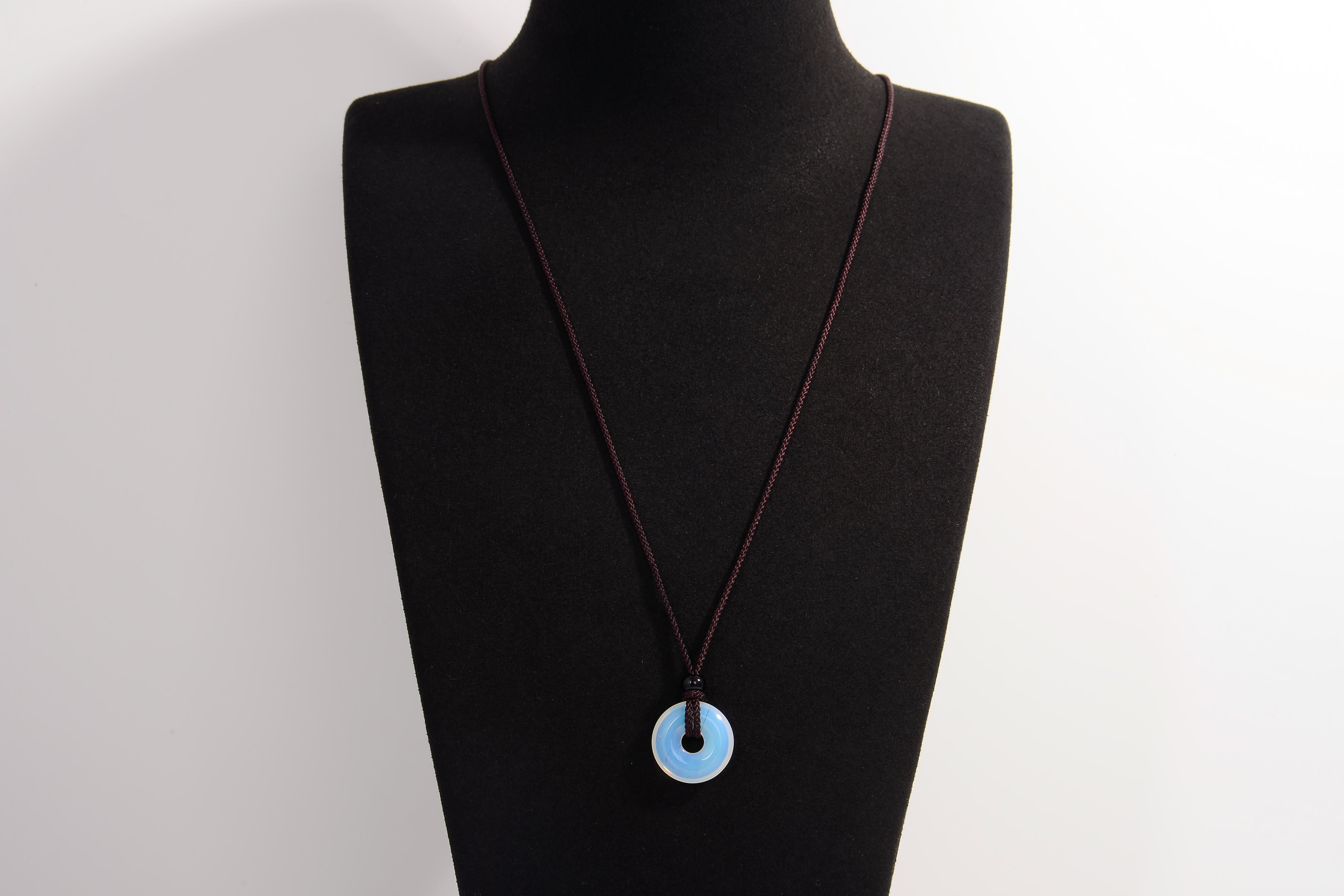 Raw Earth Crystals opalite disc pendant necklace made with natural crystal for emotional healing, clarity, and spiritual connection.