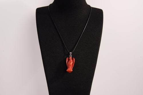 Raw Earth Crystals red jasper angel pendant necklace, made from natural red jasper to enhance grounding, stability, and inner strength.