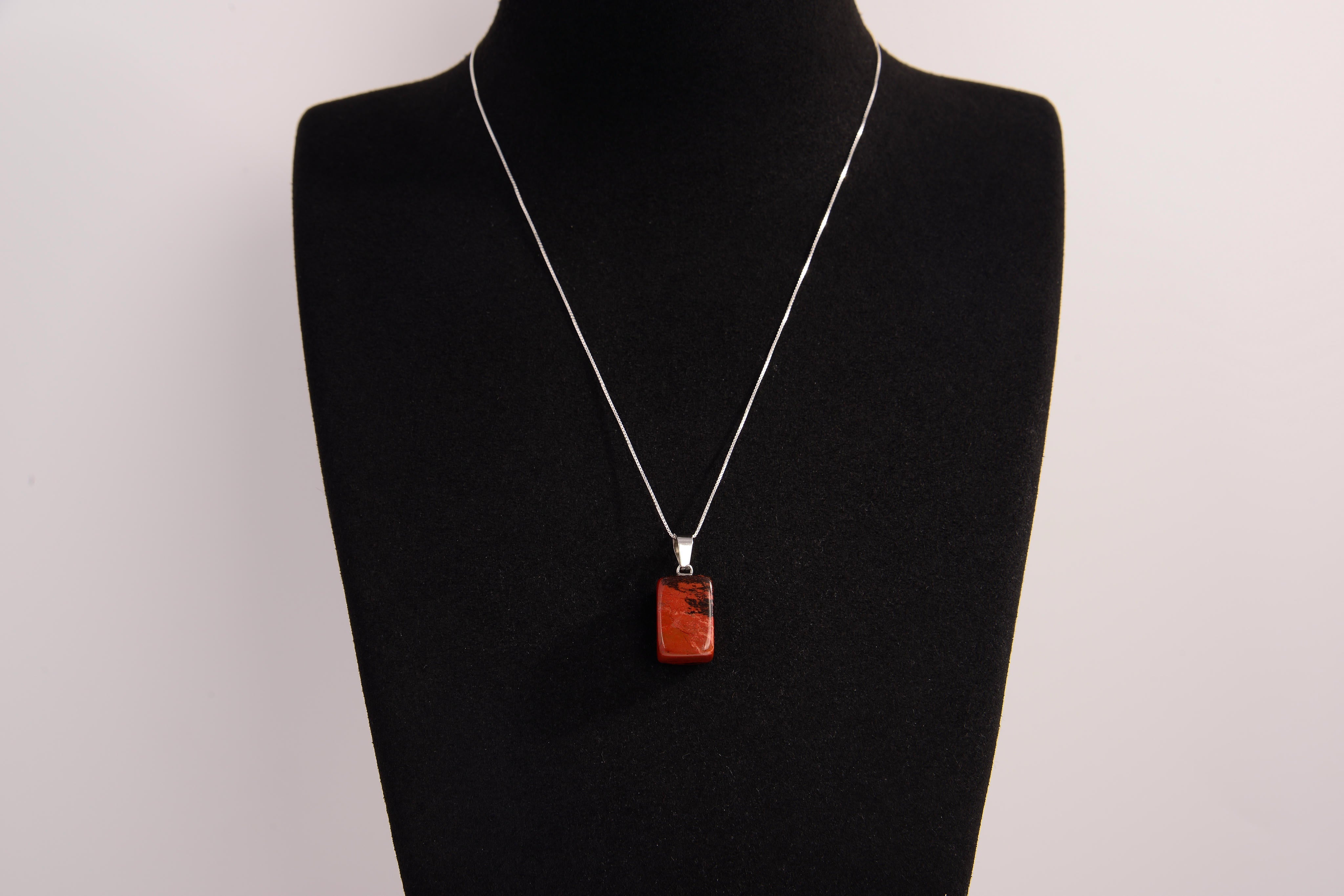 Raw Earth Crystals red jasper rectangle pendant necklace featuring natural crystal jewelry designed for grounding, strength, and emotional stability.