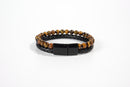 Raw Earth Crystals tiger eye and onyx bracelet with braided leather design, made from natural crystals, promotes confidence, protection, and grounding energy.