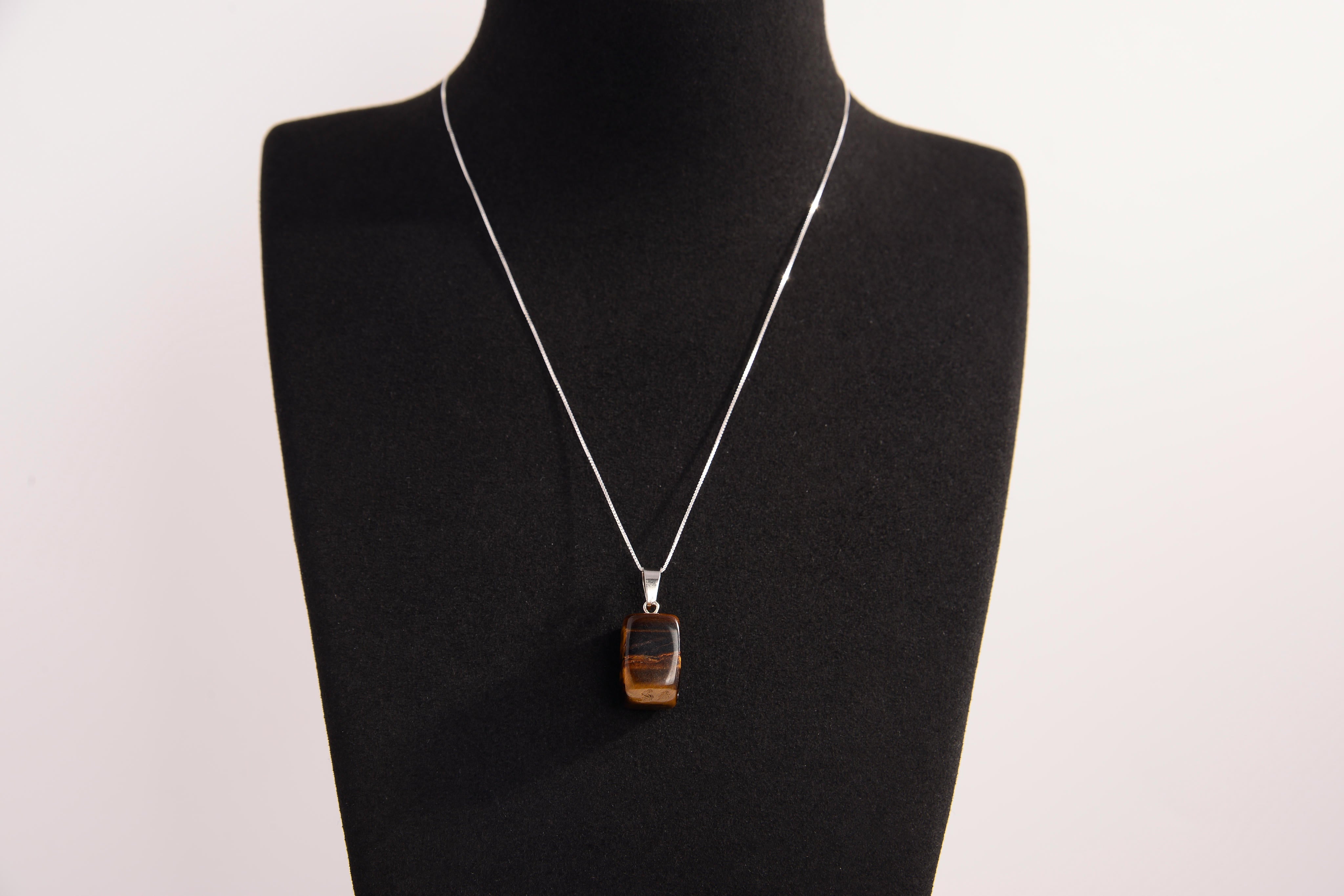 Raw Earth Crystals tiger eye rectangle pendant necklace featuring natural crystal jewelry designed for confidence, focus, and personal power.